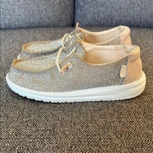 Kids Hey Dudes size 12, Rose Gold Glitter